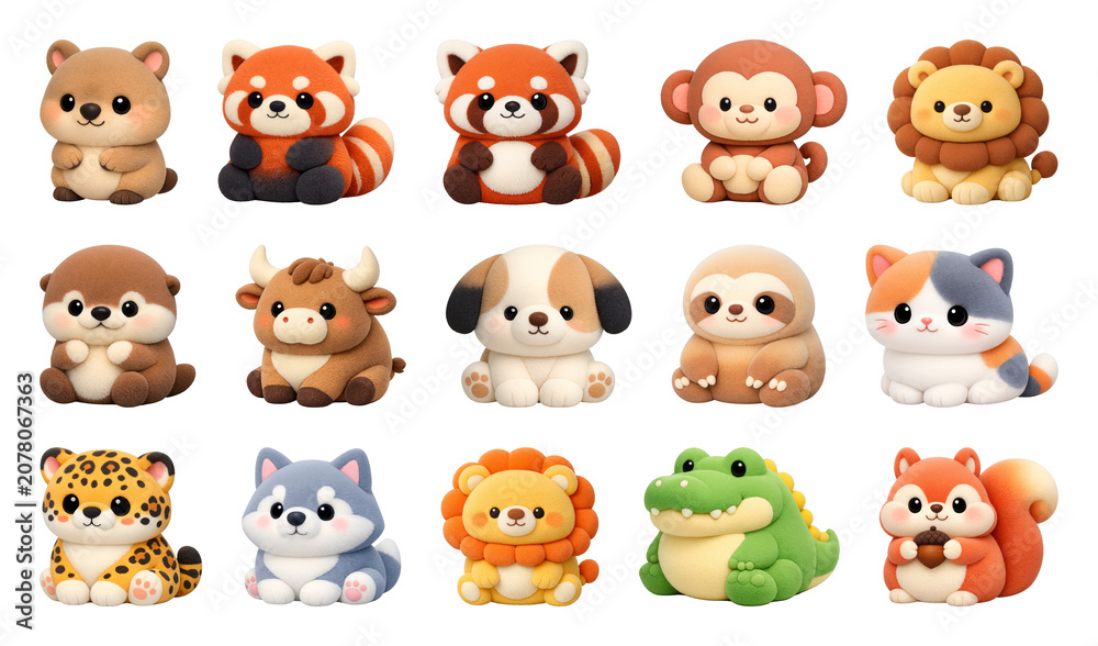 Obraz premium PNG Cute plush animal toys on transparent background