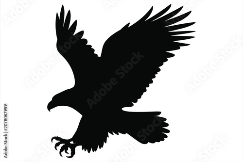 Konstfotografi Black silhouette of an eagle in mid-flight with wings spread and talons extended