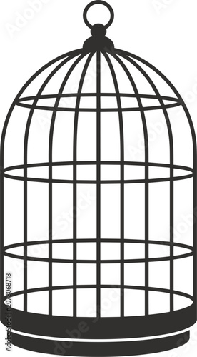 Photos Detailed black outline of an ornate bird cage with a rounded top on a white back