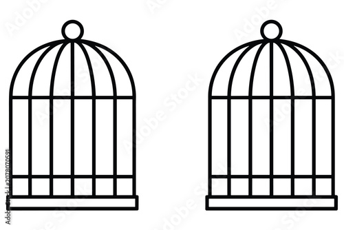 Obraz na płótnie Two Simple Black Outline Bird Cages birdcage enclosure