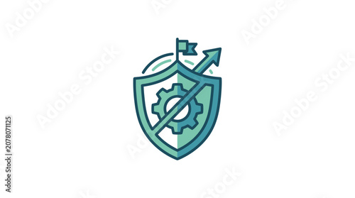 Business Shield Icon with Gear and Rising Arrow