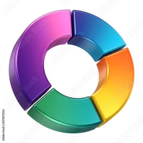 3D pie chart, colorful sections, gradient colors, business infographic, data visualization isolated on Transparent Background
