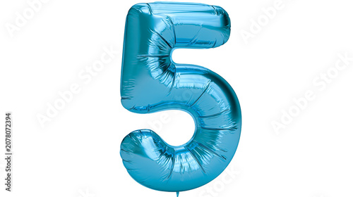 Konstfotografi Shiny blue number 5 balloon, isolated on transparent background