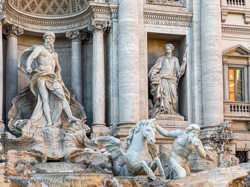 Detailed View of Statues and Sculptures at Trevi Fountain in Rome