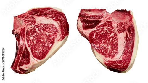 Konstfotografi Two raw marbled beef ribeye steaks, isolated on transparent background