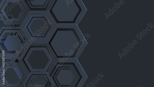 Fotografi Dark gray hexagonal cells form a three dimensional pattern against a dark backgr