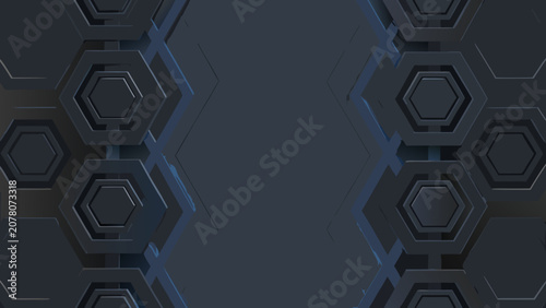 Fotografía Hexagonal geometric pattern with recessed centers a dark blue 3d rendering for t
