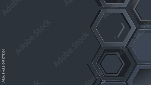 Obraz na płótnie Dark gray hexagonal pattern with recessed lines a 3d rendering for abstract back