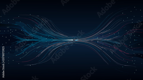Quadro su tela Data streams converge into a central point a vector illustration on a dark backg