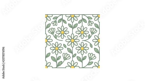 Seamless Floral Pattern with Daisies and Leaves, Decorative Background