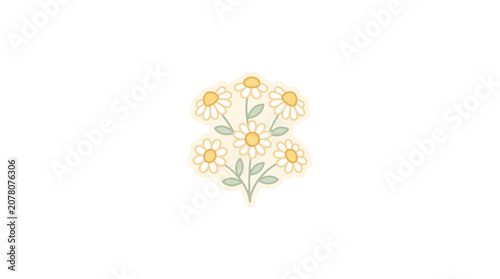 Soft Daisy Bouquet Illustration, Pastel Yellow and Green Botanical Art