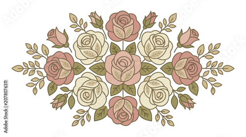 Vintage Rose Floral Arrangement, Elegant Botanical Design, Feminine Decorative Element