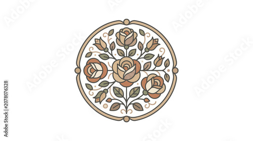 Vintage Rose Floral Emblem Circle Graphic Design