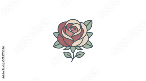 Vintage Rose Illustration with Stem and Leaves