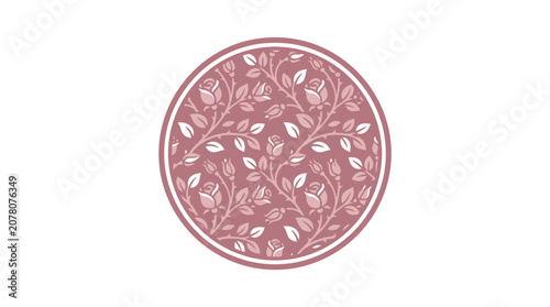 Vintage Rose Floral Pattern Circle Emblem
