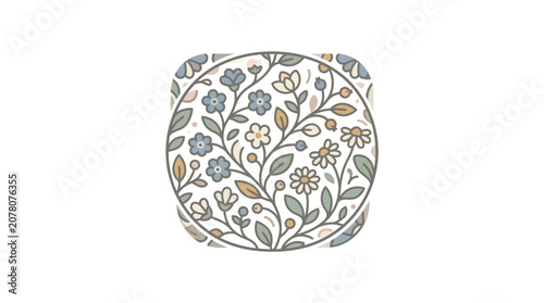 Whimsical Floral Circle Pattern - Delicate Botanical Illustration