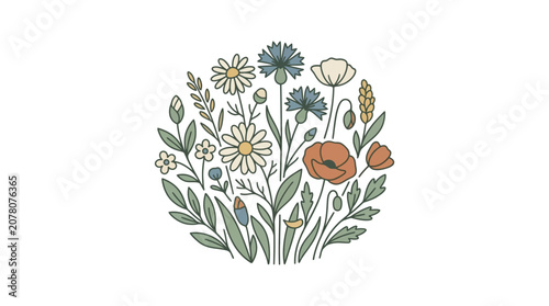 Whimsical Wildflower Bouquet Illustration - Nature's Delicate Beauty
