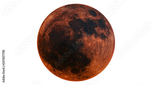 Detailed textured red moon surface, isolated on transparent background
