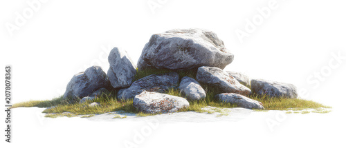 cluster of light grey rocks on snowy sandy ground isolated illustration on transparent background
