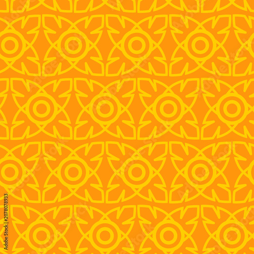 Seamless Yellow Thai Floral Pattern on Yellow Background Traditional Geometric Ornament