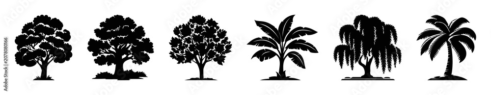 Fototapeta premium PNG Silhouettes of diverse trees on transparent background