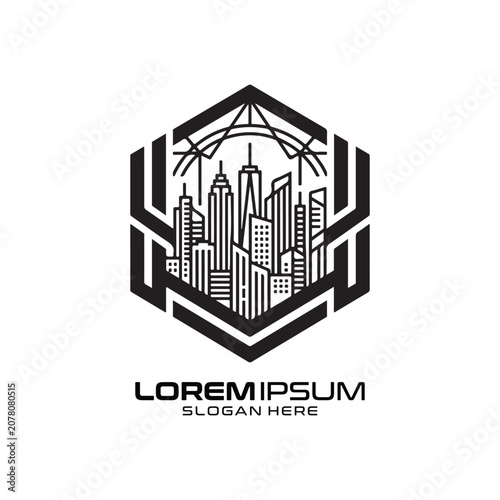 Hexagon City Logo Urban Architecture Modern Minimalist Professional Geometric Hexagon City Logo