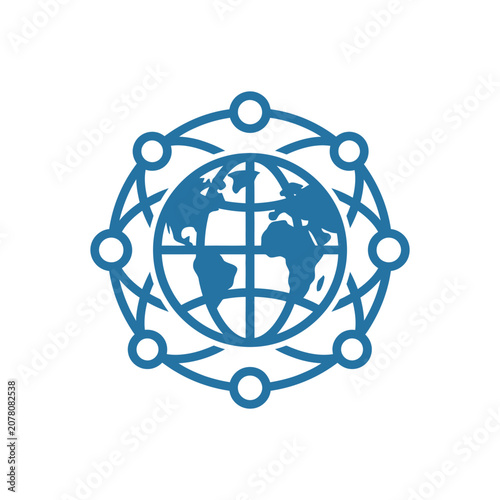 A blue globe icon representing global digital network connectivity