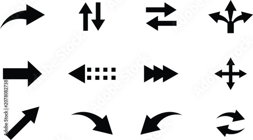 Collection of various black arrow icon set