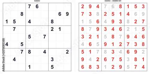 Flower sudoku vector puzzle. Expert difficulty printable worksheet with solution. Educational brain game for students and teachers