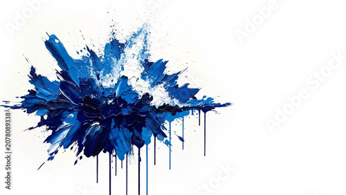 Tableau sur toile Dynamic blue paint splash with thick impasto texture, dark navy accents, and ver