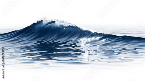 Foto A deep blue ocean wave with a white foam crest, isolated on a white background,