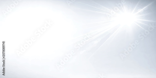 Bright Sunlight Lens Flare on Clear Blue Sky Background with Radiant Sun Rays, Natural Sunshine Glow and Copy Space