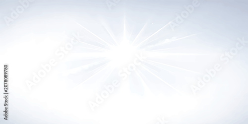 Bright Sunlight Lens Flare on Clear Blue Sky Background with Radiant Sun Rays, Natural Sunshine Glow and Copy Space