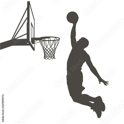 Photos Basketball player silhouette dunking towards hoop on white background
