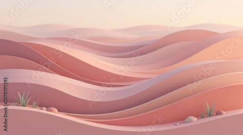 Pink abstract wave layers forming soft landscape, modern nature scenic outdoor backdrop for wallpaper surface, high-quality