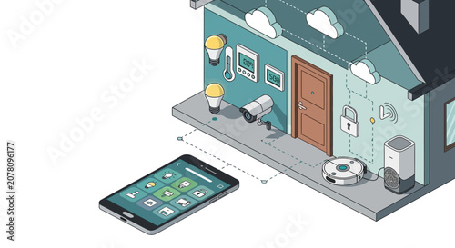 Modern office workspace with laptop and smartphone devices.