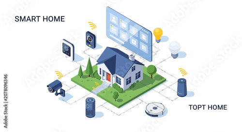 Modern smart home devices and technology gadgets setup.
