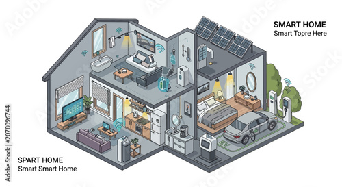 Smart home technology devices and digital tablet interface.
