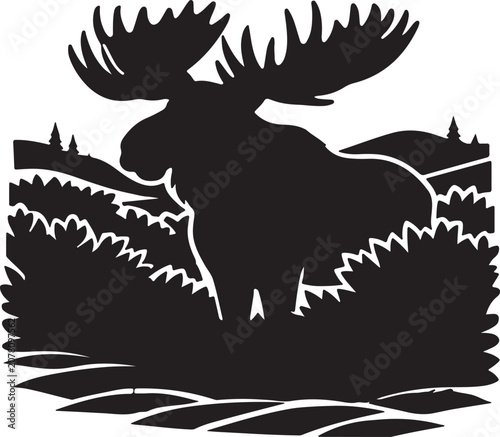 Moose Silhouette Standing in Wilderness Forest
