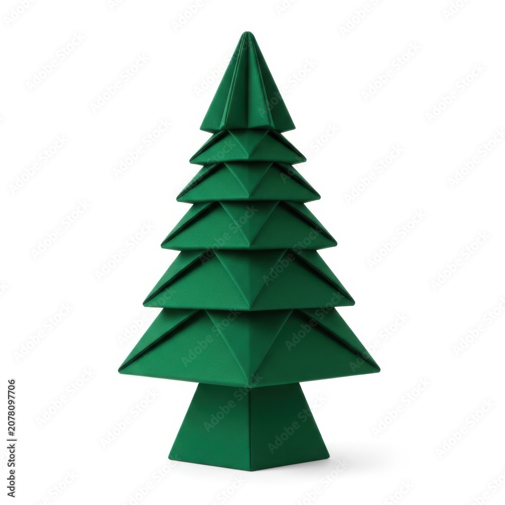 Obraz premium A stylized green geometric tree made of interconnected triangular shapes.