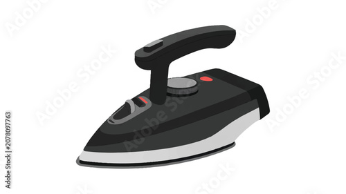A digital illustration of a sleek black iron on a white background