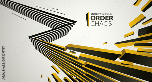 Photos Chaos and order vector concept abstract background with lines explosion to debris in decay, 3D wallpaper with perspective lines going to chaos of destruction