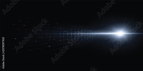 White Lens Flare Light Effect on Black Background with Cinematic Optical Glow, Horizontal Light Streak and Starburst Overlay