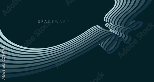 Картината върху платно Abstract background with curve lines in perspective, vector wallpaper with stripes dreamy vanishing night emotion, dark smooth and flexible lines design