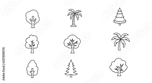 Collection of Various Tree Line Icons