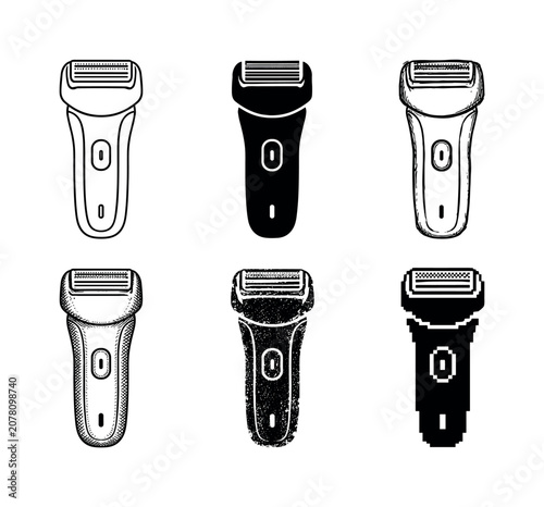 Collection of electric shavers in various artistic styles and formats