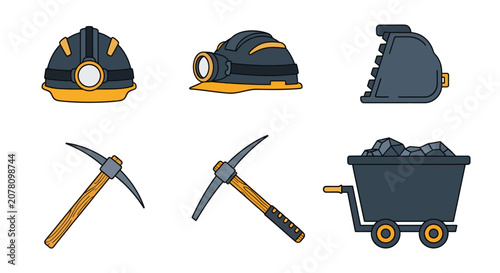 Mining Tools and Equipment Icons Set
