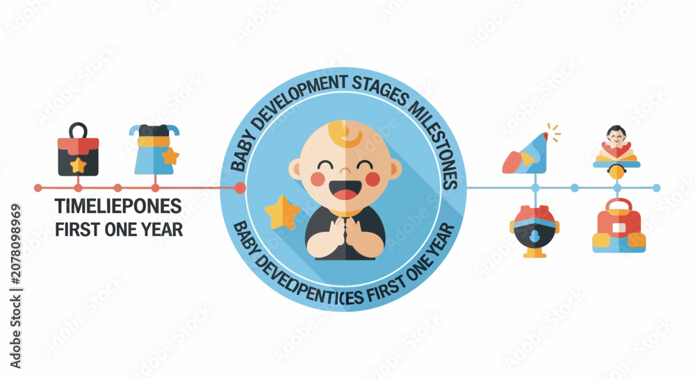 Fototapeta premium Baby Development Milestones First Year Timeline Infographic.