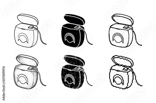 Various styles of a dental floss container in six distinct designs
