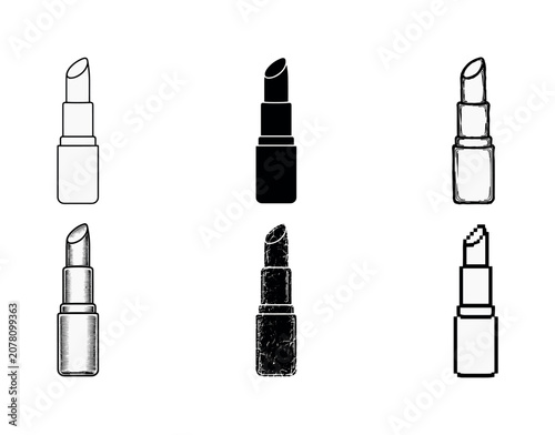 Collection of six diverse lipstick illustrations in various artistic styles